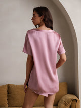 [Malva Pálido] SilkSilky-ES Short Sleeve Round Neck Pijamas de mujer 002