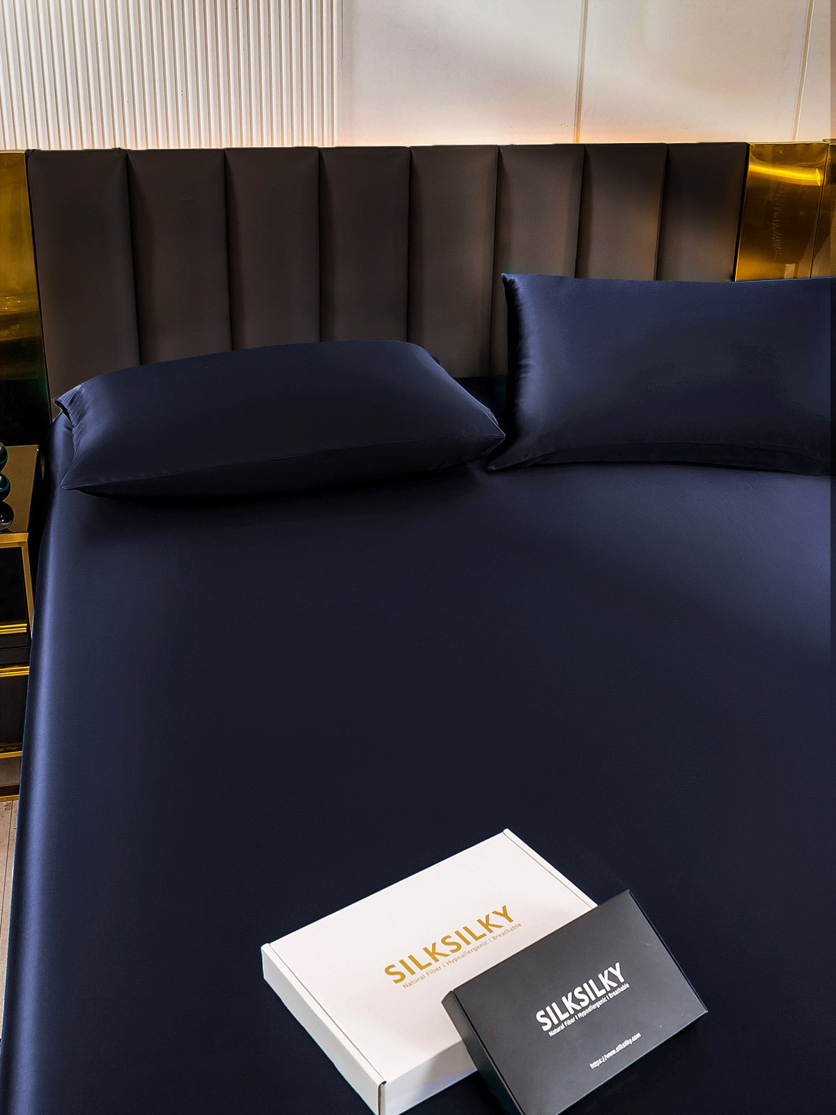 [Azul Oscuro] SilkSilky-ES 22Momme Seda Pura Bedding Set 005