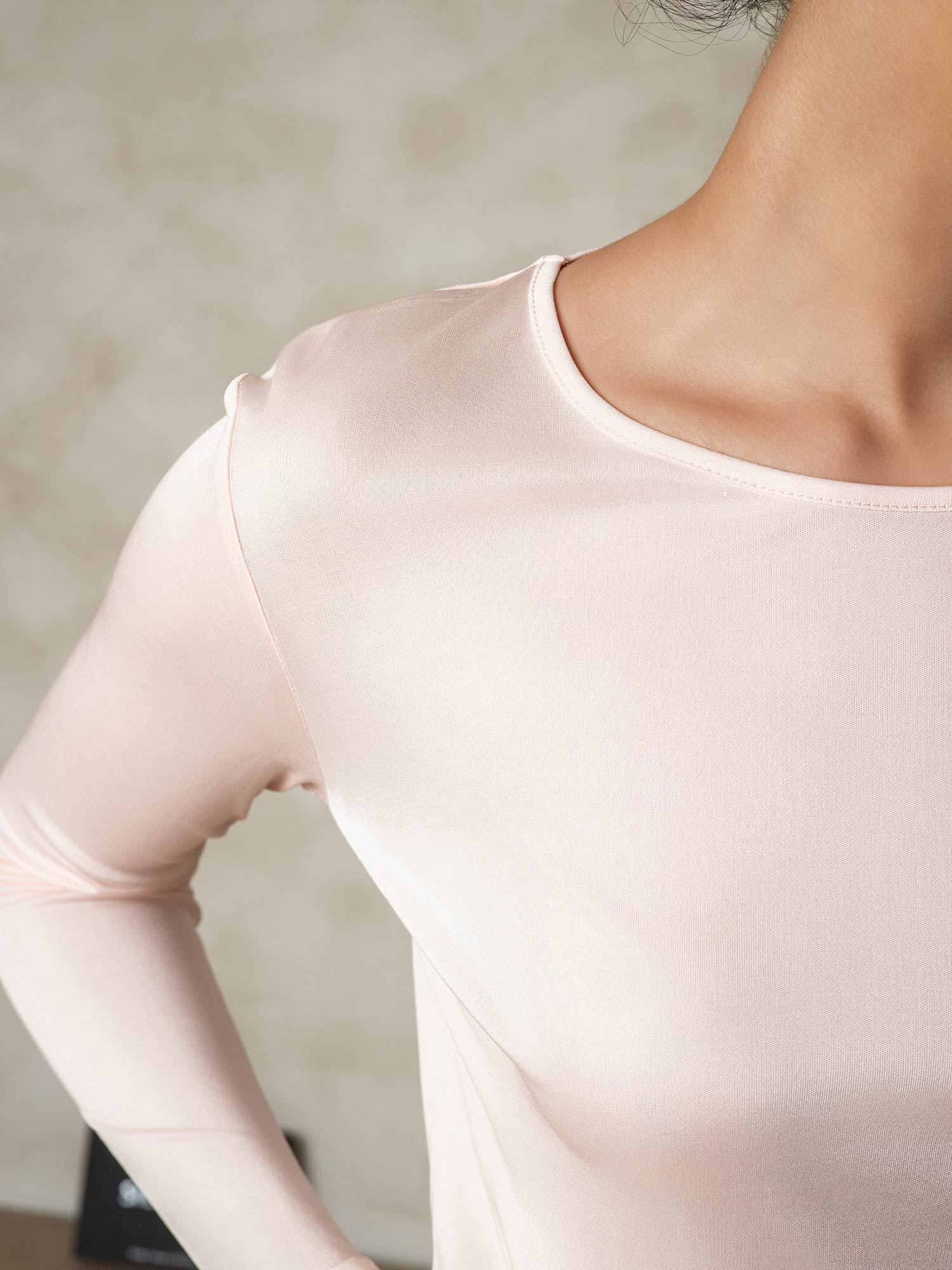 [Rosa Claro] SilkSilky-ES Manga larga Cuello Redondo Ropa Interior Larga Mujer 007