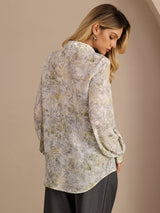 [Flor de Salvia] SilkSilky-ES Long Sleeve Lapel Collar Blusa 002
