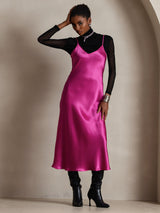[Rosa Roja] SilkSilky-ES Spaghetti Strap V Neck Vestido 001