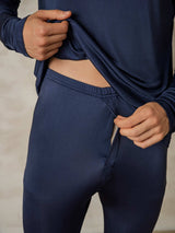 [Azul Oscuro] SilkSilky-ES Long Sleeve Round Neck Ropa Interior Larga Hombre 005