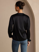 [Negro] SilkSilky-ES Long Sleeve Blusas 002
