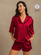 [Vino] SilkSilky-ES 19Momme A metà Cuello de Muesca Pijamas de mujer 001