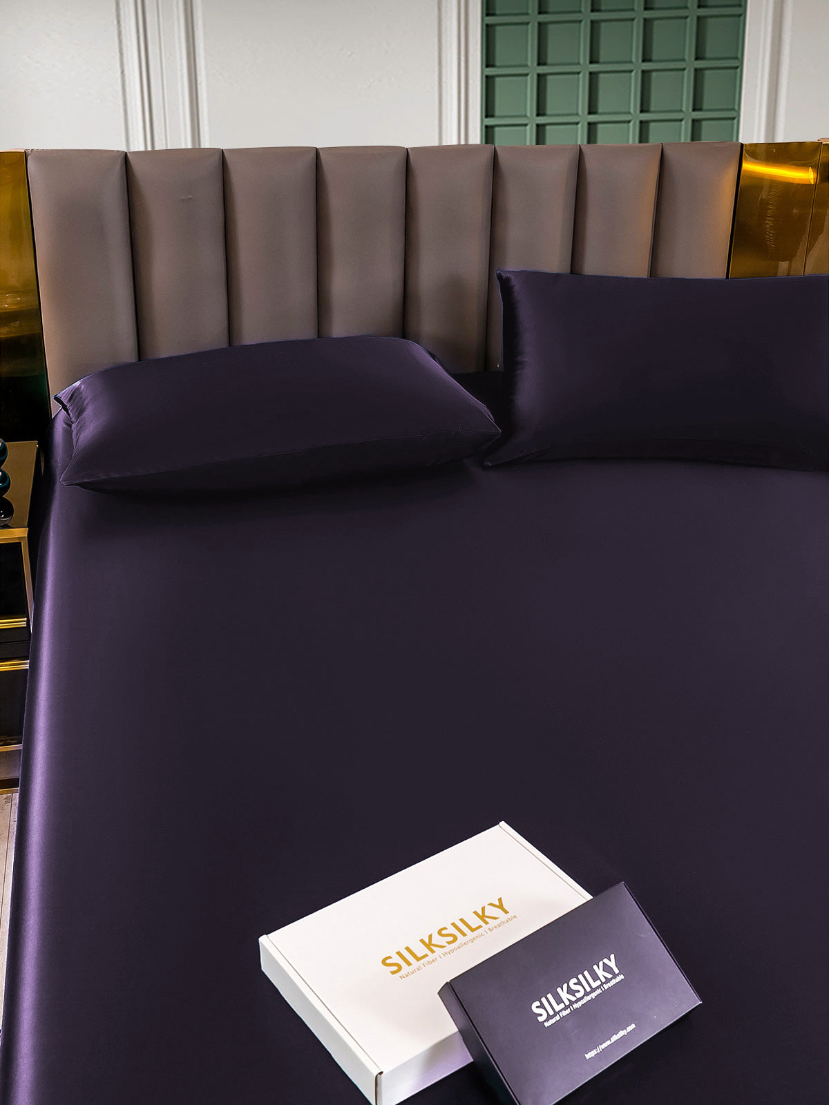 [Morado Oscuro] SilkSilky-ES 22Momme Seda Pura Bedding Set 005,