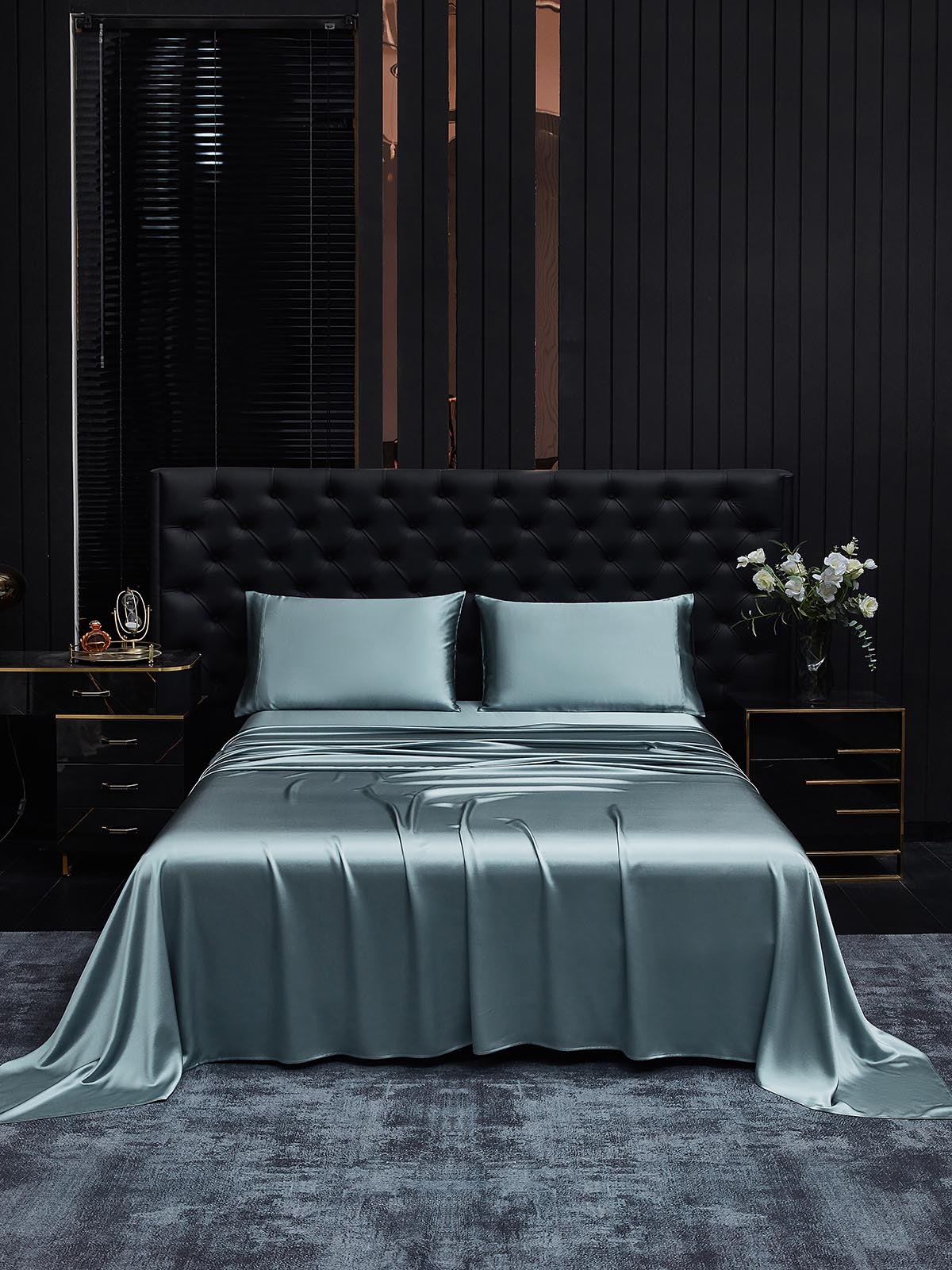 [Azul Grisáceo] SilkSilky-ES 19Momme Juego de ropa de cama 001