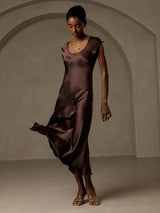 [Café] SilkSilky-ES Cap Sleeve Vestido 007