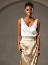 [Blanco] SilkSilky-ES Sleeveless V Neck Top de tirantes 004