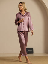 [Malva Pálido] SilkSilky-ES Long Sleeve Lapel Collar Pijamas de mujer 008