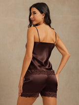 [Marrón] SilkSilky-ES Spaghetti Strap V Neck Conjunto de tirantes 005