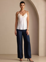 [Blanco] SilkSilky-ES Spaghetti Strap V Neck Top de tirantes 006