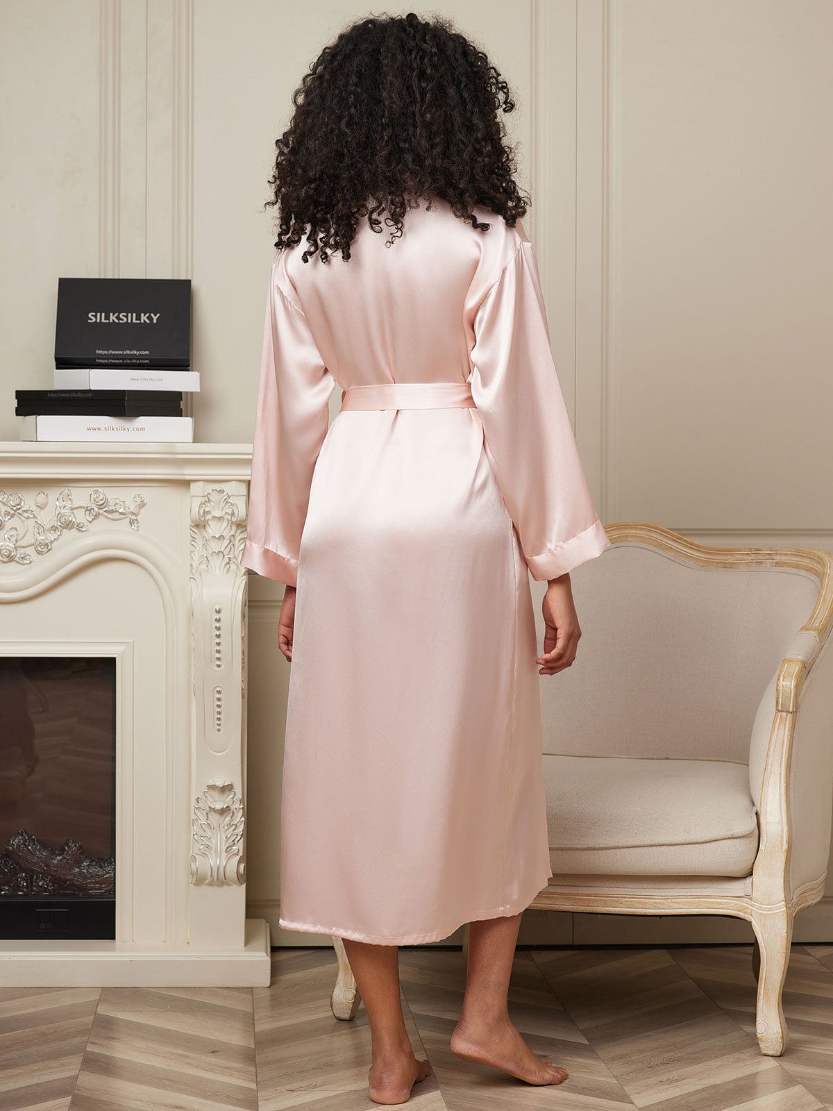 [Rosa] SilkSilky-ES Seda Pura Womens Robe 002,