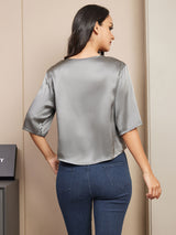 [Gris Oscuro] SilkSilky-ES A metà Escote Cuchara Camisetas de Mujer 002