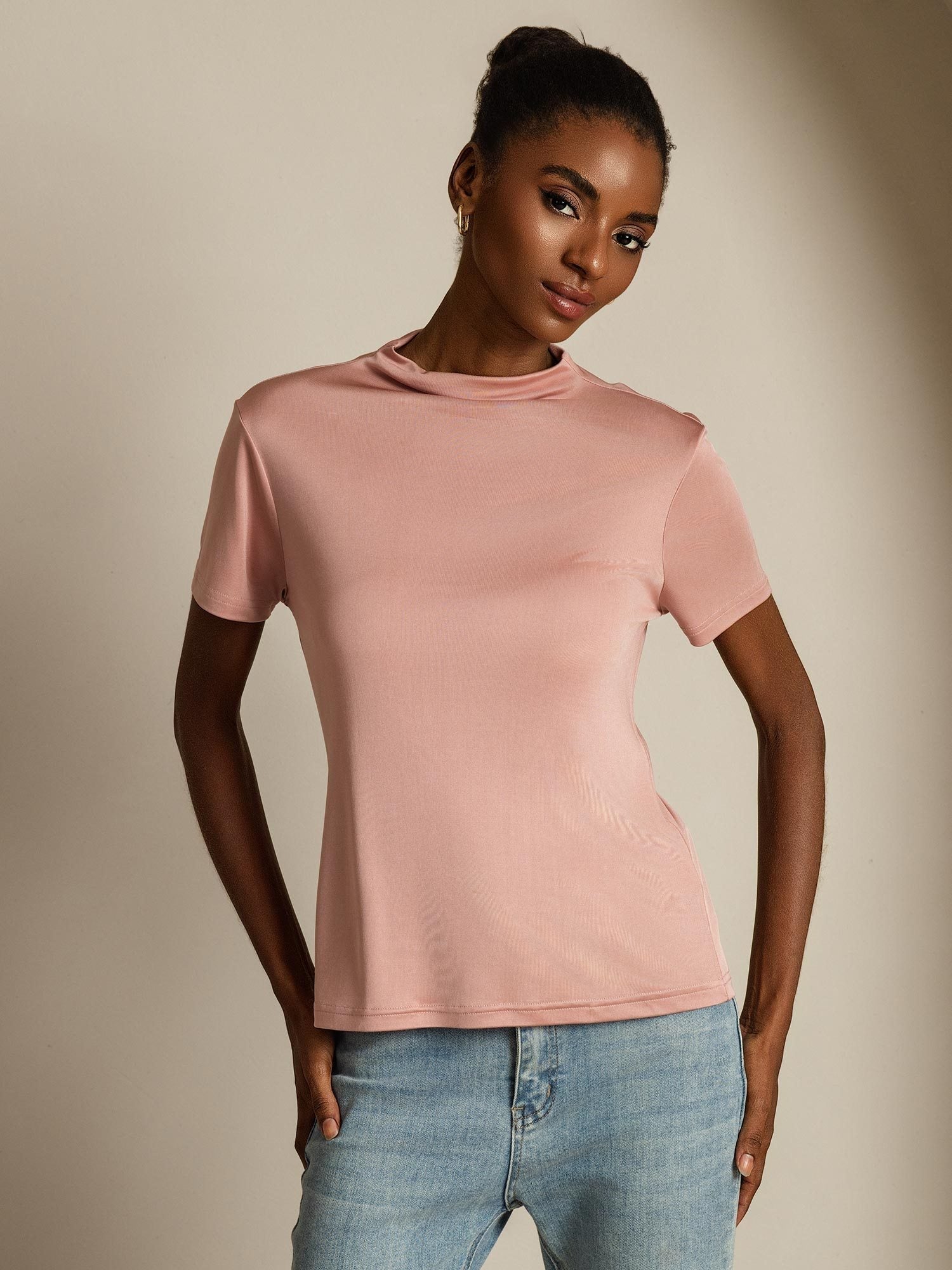 [Rosa] SilkSilky-ES Seda Pura Cuello Camisero Camisetas de Mujer 008