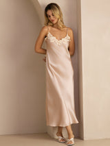 [Rosa] SilkSilky-ES Spaghetti Strap V Neck Vestido 001