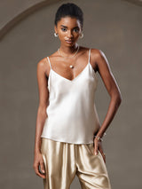 [Beige] SilkSilky-ES Spaghetti Strap V Neck Top de tirantes 001