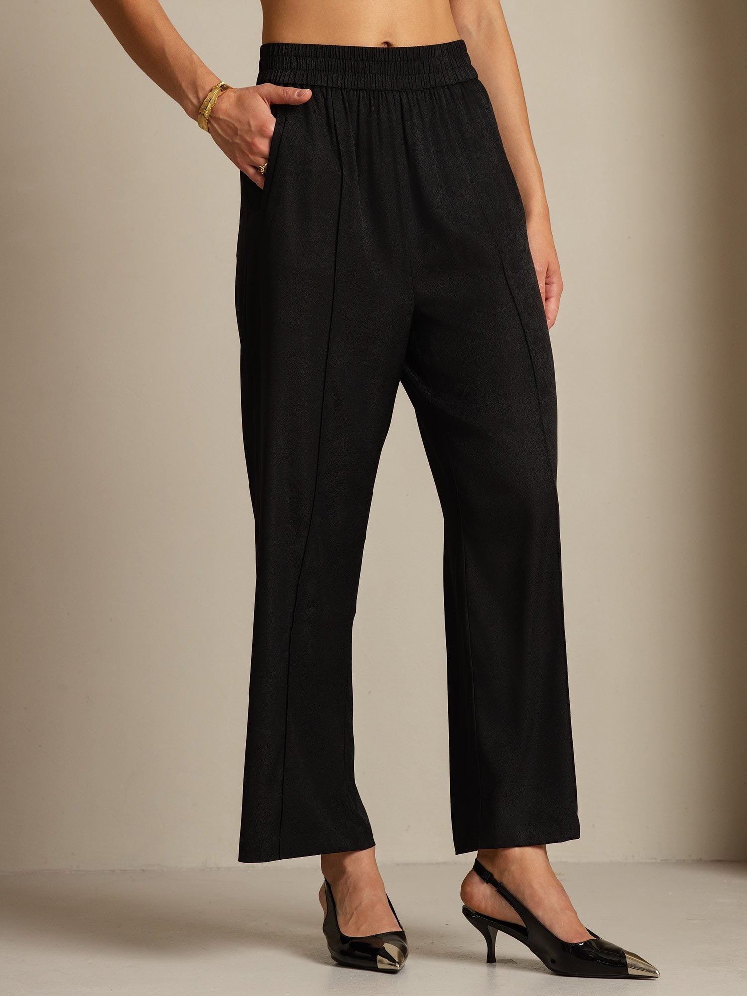 [Negro] SilkSilky-ES 22Momme Seda Womens Pants 007