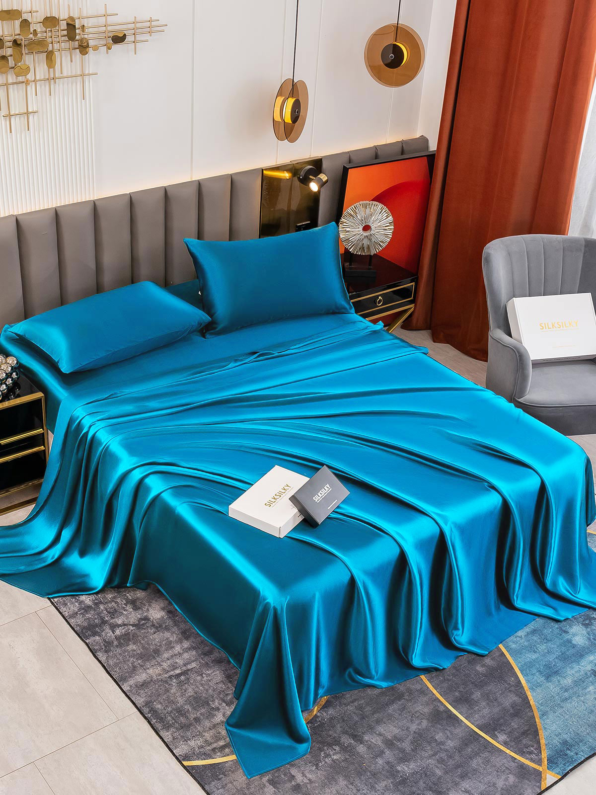 [Azul Real] SilkSilky-ES 19Momme Seda Pura Bedding Set 005