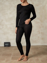 [Negro] SilkSilky-ES Long Sleeve Round Neck Ropa Interior Larga Mujer 004