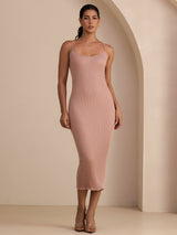 [Rosa] SilkSilky-ES Spaghetti Strap Boat Neck Vestido 001