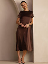 [Chocolate Negro] SilkSilky-ES Short Sleeve Round Neck Vestido 003