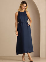 [Azul Oscuro] SilkSilky-ES Sleeveless Crew Neck Vestido 001