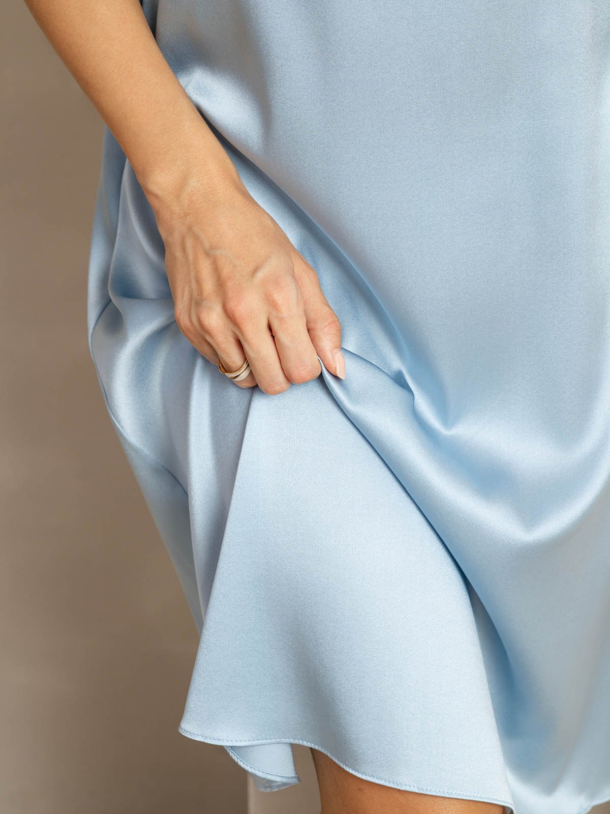 [Azul Grisáceo] SilkSilky-ES 19Momme Seda Square Neck Vestido 007