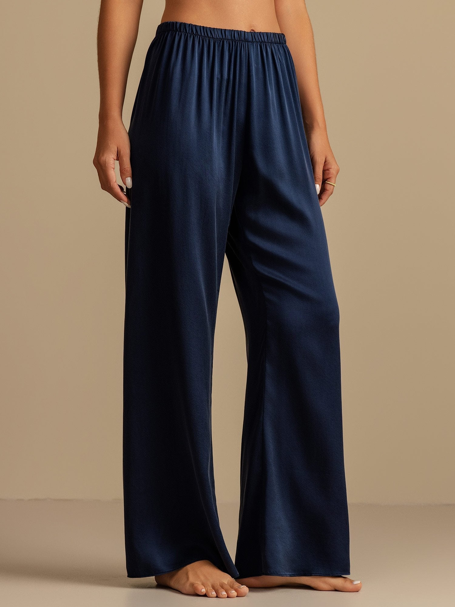 [Azul Oscuro] SilkSilky-ES 19Momme Seda Womens Sleep Bottoms 001,