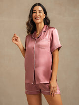[Malva Pálido] SilkSilky-ES Short Sleeve Lapel Collar Pijamas de mujer 007