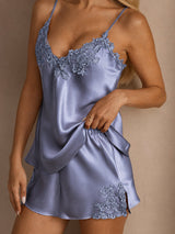 [Azul Acero] SilkSilky-ES Spaghetti Strap V Neck Conjunto de tirantes 004