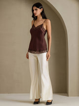 [Marrón] SilkSilky-ES V Neck Top de tirantes 009