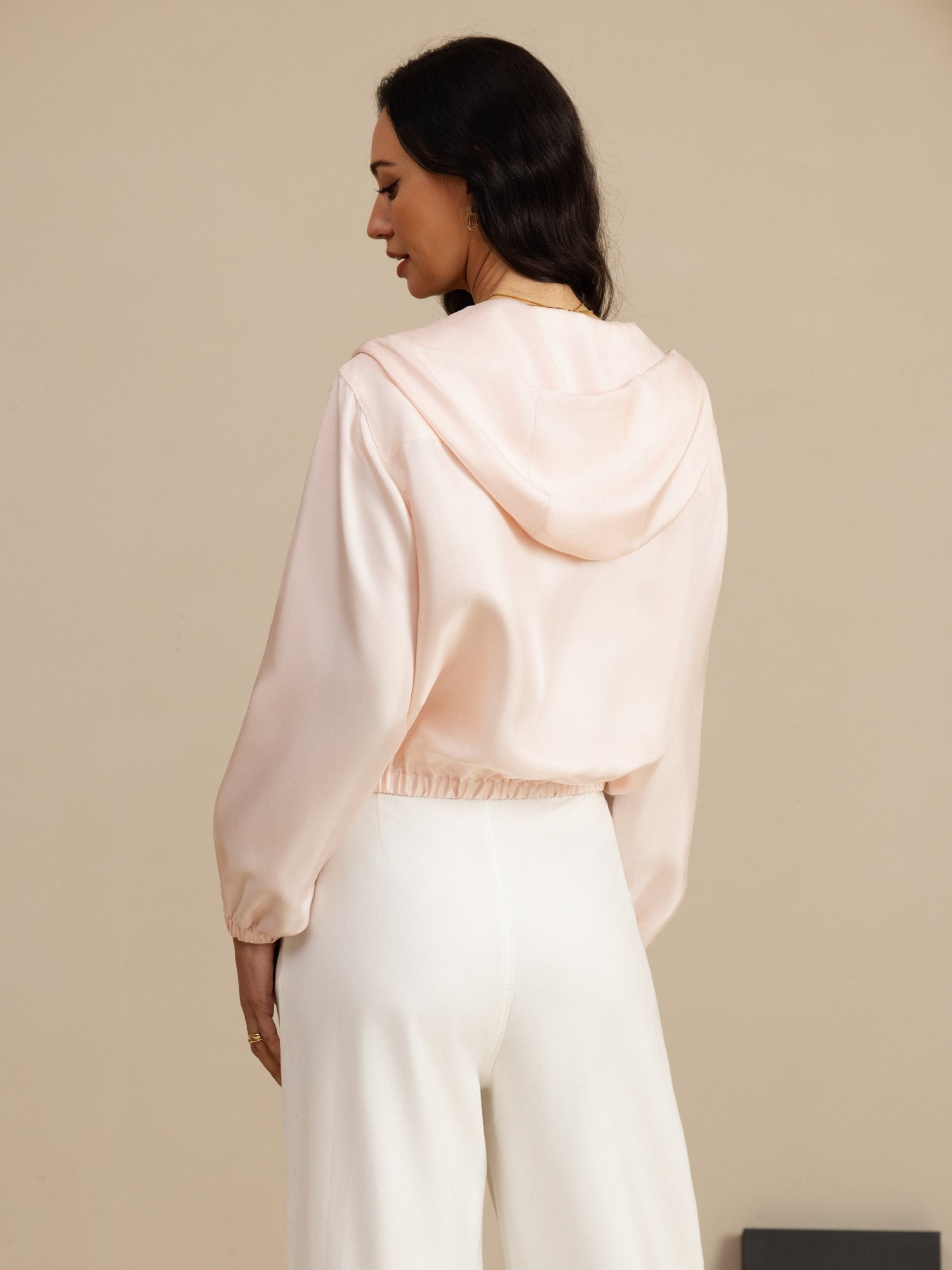 [Rosa] SilkSilky-ES 18Momme Manga larga Cuello Alto Chaqueta de mujer 002