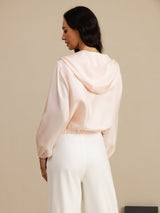 [Rosa] SilkSilky-ES 18Momme Manga larga Cuello Alto Chaqueta de mujer 002