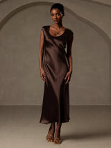 [Café] SilkSilky-ES Cap Sleeve Vestido 003