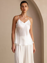 [Blanco] SilkSilky-ES Spaghetti Strap V Neck Top de tirantes 001