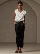 [Negro] SilkSilky-ES 19Momme Seda Womens Pants 006