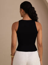 [Negro] SilkSilky-ES Sleeveless Round Neck Top de tirantes 002