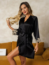 [Negro] SilkSilky-ES 3/4 Sleeve Bata de mujer 001
