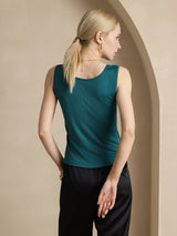 [Verde Oscuro] SilkSilky-ES Sin mangas Cuello Redondo Camisetas de Mujer 002