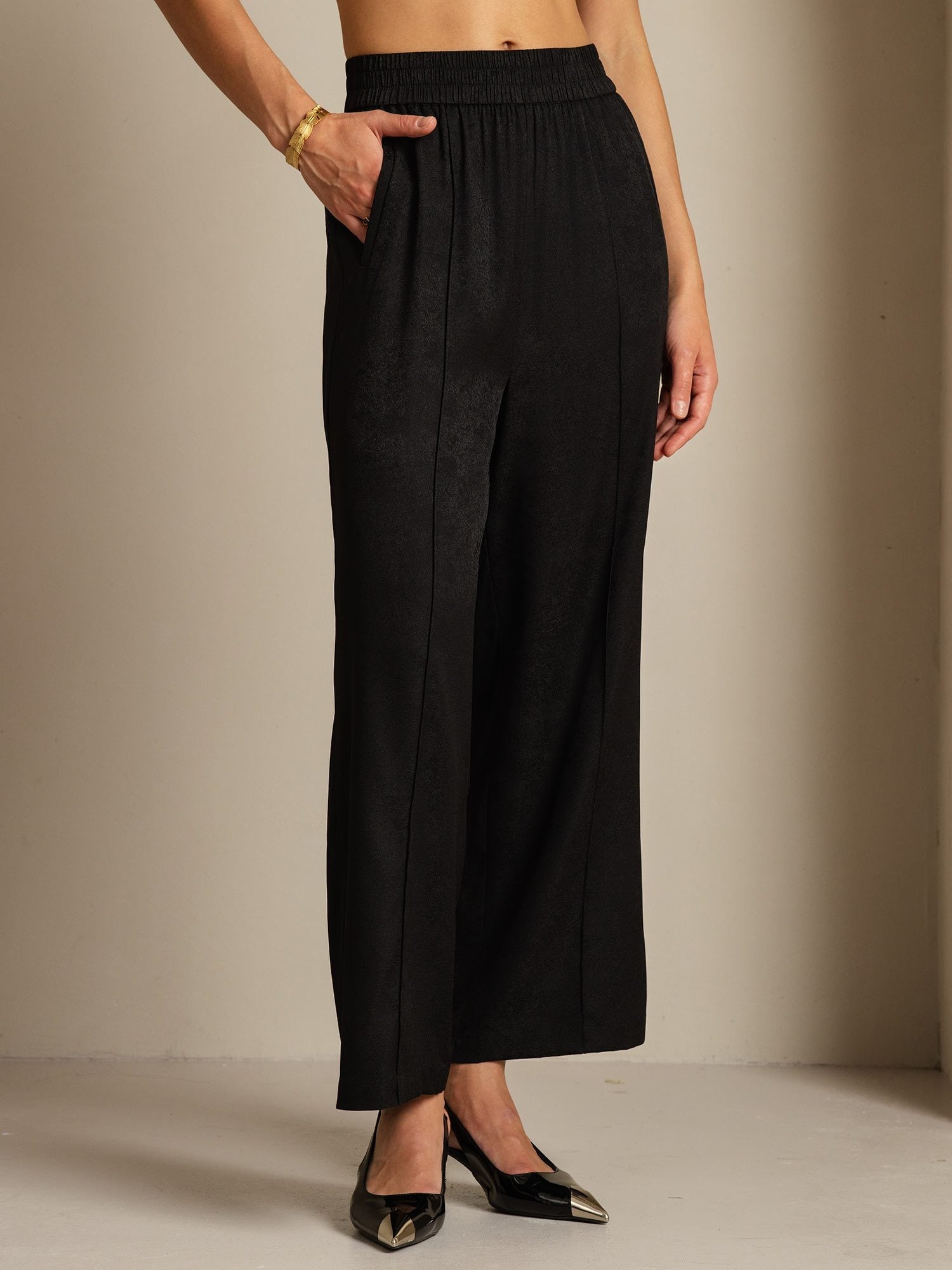 [Negro] SilkSilky-ES 22Momme Seda Womens Pants 003