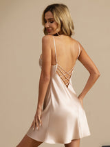 [Rosa] SilkSilky-ES Spaghetti Strap V Neck Camisón 002