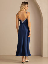 [Azul] SilkSilky-ES Spaghetti Strap V Neck Vestido 002