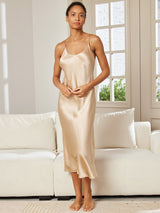 [Champán] SilkSilky-ES Spaghetti Strap V Neck Camisón 005