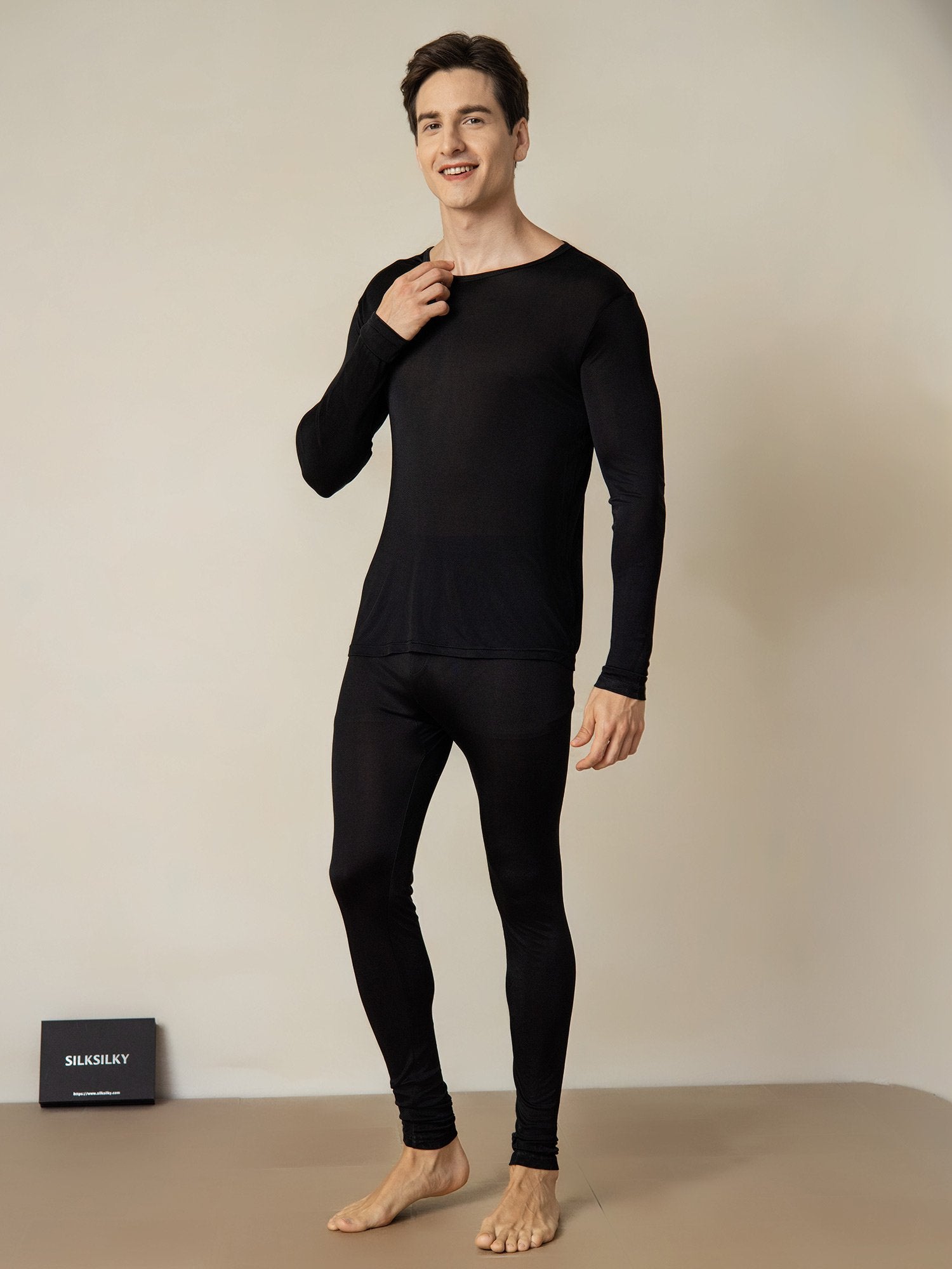 [Negro] SilkSilky-ES Seda Mens Pajamas 001