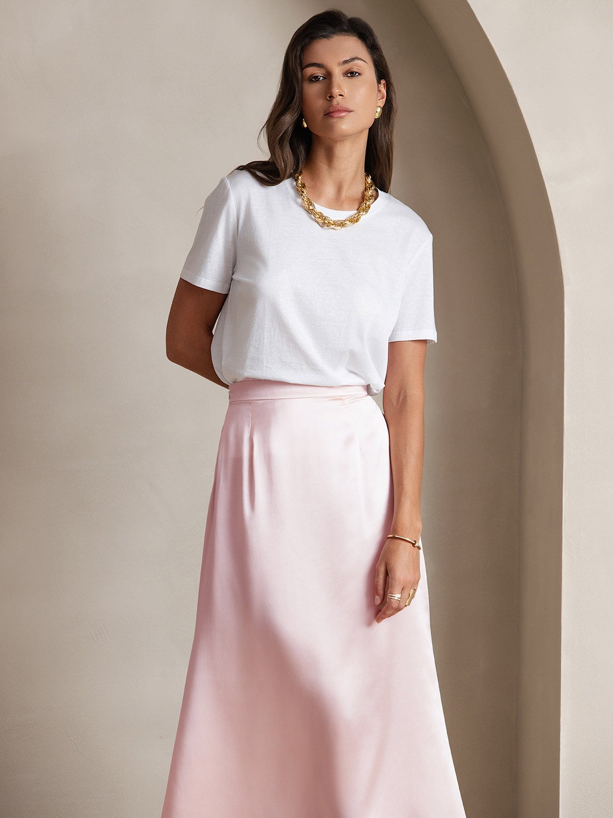 [Rosa] SilkSilky-ES 19Momme Falda 004