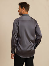 [Gris Oscuro] SilkSilky-ES 19Momme Manga larga Cuello con Solapa Camisa de hombre 002