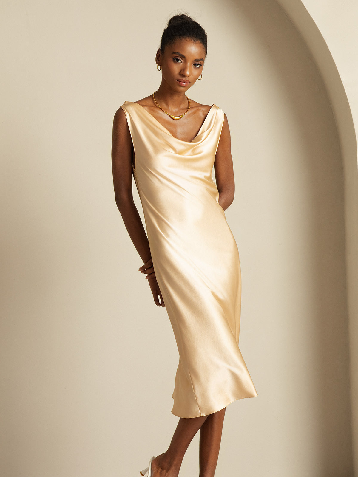 [Champán] SilkSilky-ES 19Momme Seda Dress 007