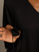 [Negro] SilkSilky-ES Long Sleeve V Neck Blusas 005