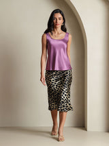 [Morado Oscuro] SilkSilky-ES 19Momme Sin mangas Escote Cuchara Top de tirantes 007