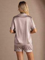 [Gris Sombra] SilkSilky-ES Short Sleeve Lapel Collar Pijamas de mujer 002